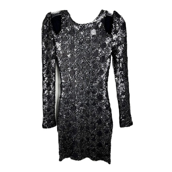 Blessed Are The Meek Dress Women 0 Black Silver Sequin Sparkly Cocktail Party - Picture 1 of 16